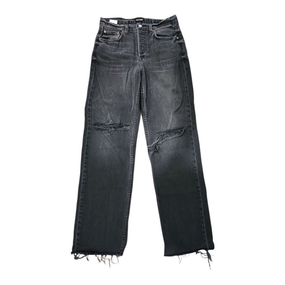 GRLFRND The Bella Boyfriend Jeans Womens 29 Black Distressed Frayed Route 66